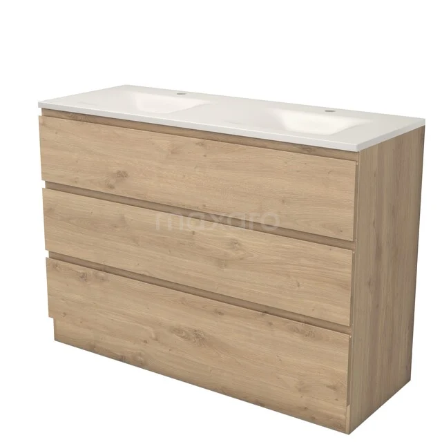Modulo Badkamermeubel met wastafel | 120 cm Lichtbruin eiken Greeploos front Solid surface 3 lades staand BMW19S-00689