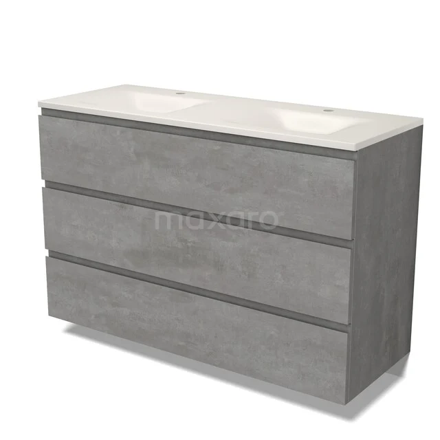 Modulo Badkamermeubel met wastafel | 120 cm Lichtgrijs beton Greeploos front Solid surface 3 lades BMW19-03127 Modulo Badkamermeubel met wastafel | 120 cm Lichtgrijs beton Greeploos front Solid surface 3 lades BMW19-03127