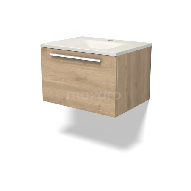 Modulo Badkamermeubel met wastafel | 60 cm Lichtbruin eiken Vlak front Solid surface 1 lade BMW11-05036 Modulo Badkamermeubel met wastafel | 60 cm Lichtbruin eiken Vlak front Solid surface 1 lade BMW11-05036