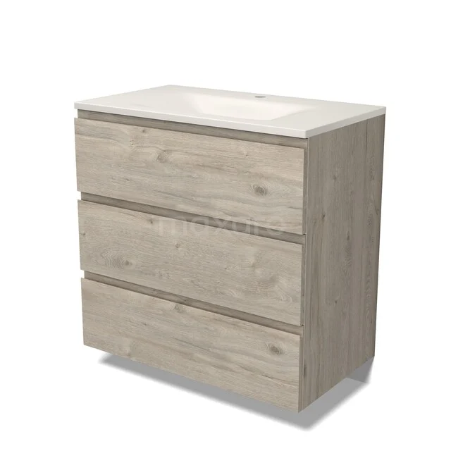 Modulo Bathroom furniture with sink | 80 cm Light grey oak Handle-less front Solid surface 3 drawers BMW19-03131