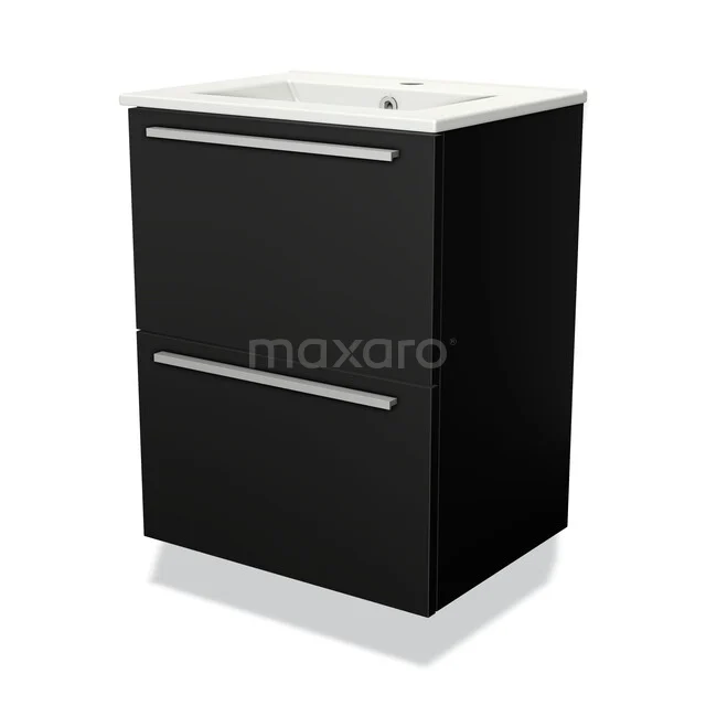 Modulo Slim Badkamermeubel met wastafel | 50 cm Mat zwart Vlak front Keramiek 2 lades onder elkaar BMW37-00577 Modulo Slim Badkamermeubel met wastafel | 50 cm Mat zwart Vlak front Keramiek 2 lades onder elkaar BMW37-00577