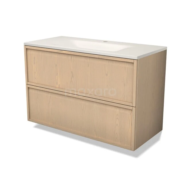 Modulo Plus Bathroom furniture with sink | 100 cm Natural oak Framework front Solid surface 2 Stacked drawers BMW47-00777 Modulo Plus Bathroom furniture with sink | 100 cm Natural oak Framework front Solid surface 2 Stacked drawers BMW47-00777