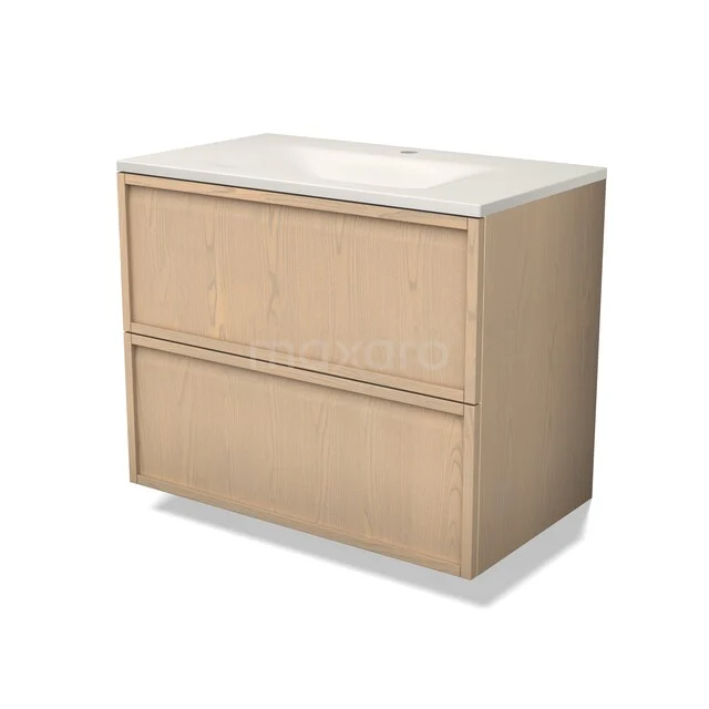 Modulo Plus Badkamermeubel met wastafel | 80 cm Naturel eik Frame front Solid surface 2 lades onder elkaar BMW47-00792 Modulo Plus Badkamermeubel met wastafel | 80 cm Naturel eik Frame front Solid surface 2 lades onder elkaar BMW47-00792