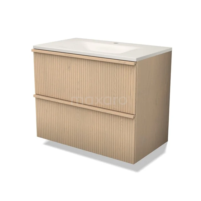 Modulo Plus Badkamermeubel met wastafel | 80 cm Naturel eik Ribbel front Solid surface 2 lades onder elkaar BMW47-00794 Modulo Plus Badkamermeubel met wastafel | 80 cm Naturel eik Ribbel front Solid surface 2 lades onder elkaar BMW47-00794
