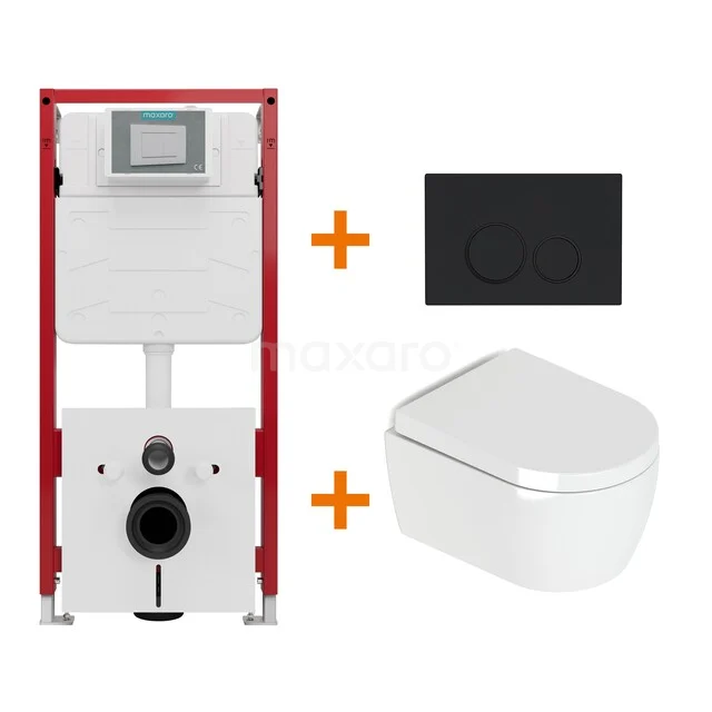 Toiletsets Hoogglans wit met Spoelrand + Maxaro Flush Pro inbouwreservoir TOI4562