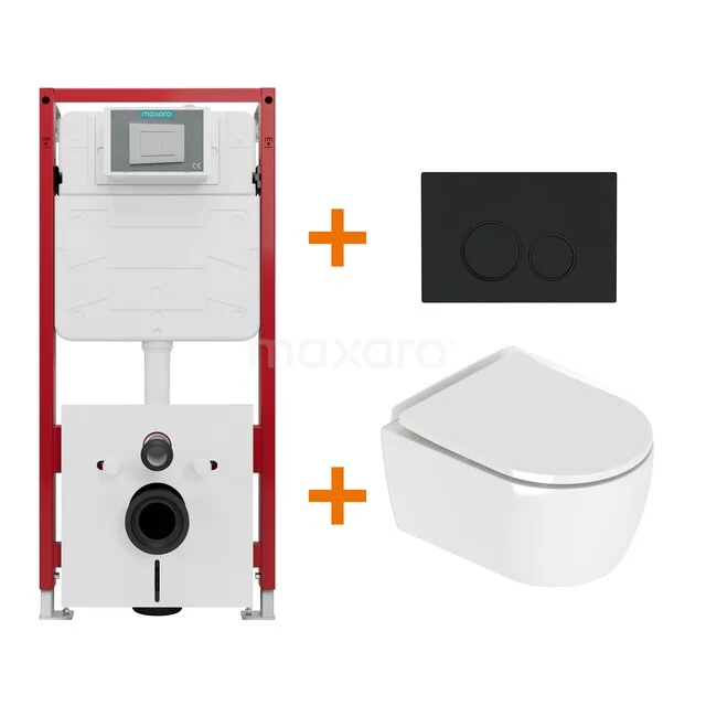 Toiletsets Hoogglans wit met Spoelrand + Maxaro Flush Pro inbouwreservoir TOI4563