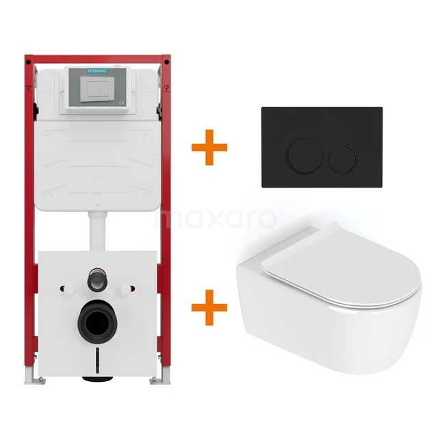 Toiletsets Hoogglans wit zonder Spoelrand + Maxaro Flush Pro inbouwreservoir TOI4565 Toiletsets Hoogglans wit zonder Spoelrand + Maxaro Flush Pro inbouwreservoir TOI4565