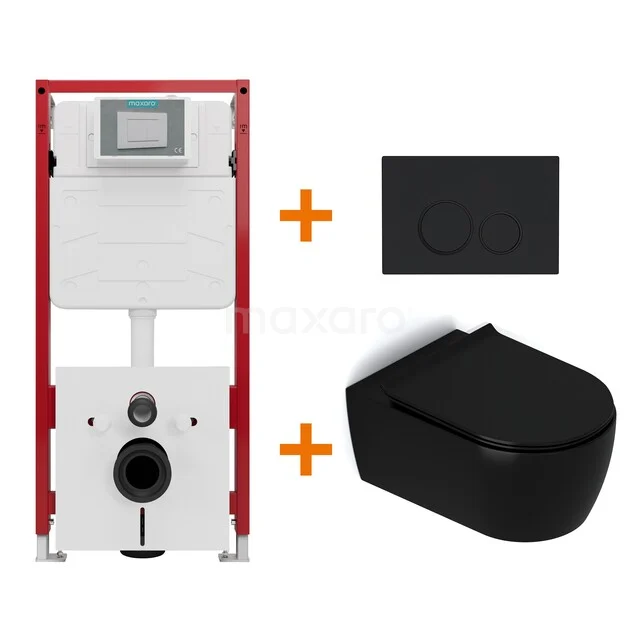 Toiletsets Mat zwart met Spoelrand + Maxaro Flush Pro inbouwreservoir TOI4569 Toiletsets Mat zwart met Spoelrand + Maxaro Flush Pro inbouwreservoir TOI4569