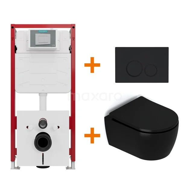 Toiletsets Mat zwart met Spoelrand + Maxaro Flush Pro inbouwreservoir TOI4571 Toiletsets Mat zwart met Spoelrand + Maxaro Flush Pro inbouwreservoir TOI4571