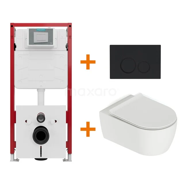 Toiletsets Mat wit met Spoelrand + Maxaro Flush Pro inbouwreservoir TOI4577 Toiletsets Mat wit met Spoelrand + Maxaro Flush Pro inbouwreservoir TOI4577