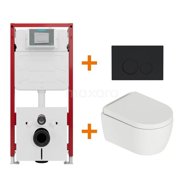 Toiletsets Mat wit met Spoelrand + Maxaro Flush Pro inbouwreservoir TOI4578 Toiletsets Mat wit met Spoelrand + Maxaro Flush Pro inbouwreservoir TOI4578