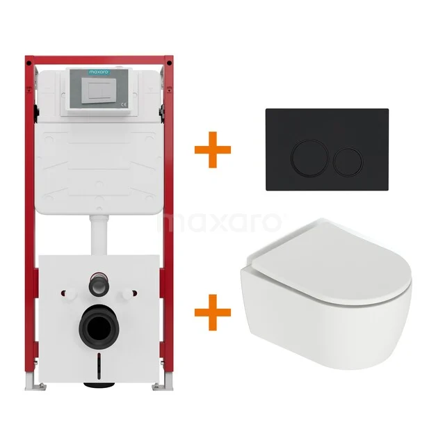 Toiletsets Mat wit met Spoelrand + Maxaro Flush Pro inbouwreservoir TOI4579 Toiletsets Mat wit met Spoelrand + Maxaro Flush Pro inbouwreservoir TOI4579