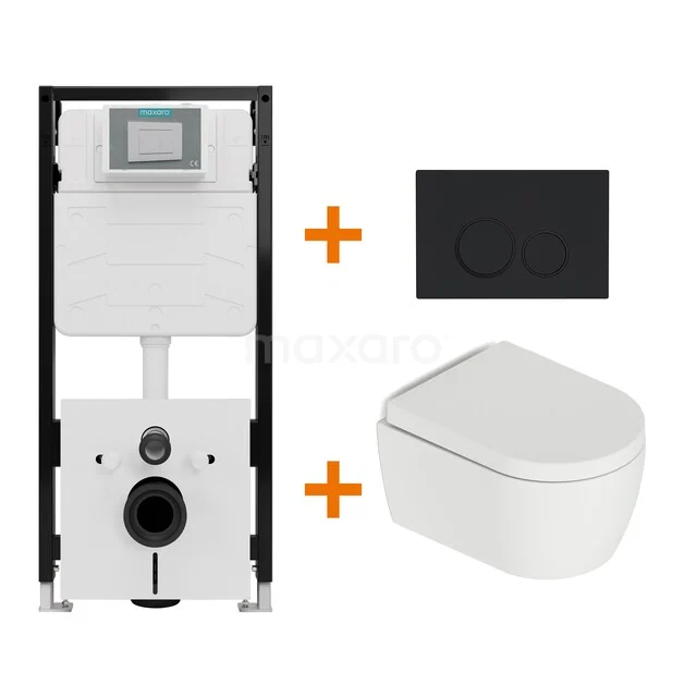 Toiletsets Mat wit met Spoelrand + Maxaro Flush Pro inbouwreservoir met geluidsisolatie TOI4613 Toiletsets Mat wit met Spoelrand + Maxaro Flush Pro inbouwreservoir met geluidsisolatie TOI4613
