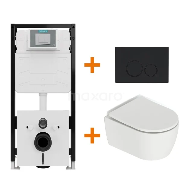 Toiletsets Mat wit met Spoelrand + Maxaro Flush Pro inbouwreservoir met geluidsisolatie TOI4614 Toiletsets Mat wit met Spoelrand + Maxaro Flush Pro inbouwreservoir met geluidsisolatie TOI4614