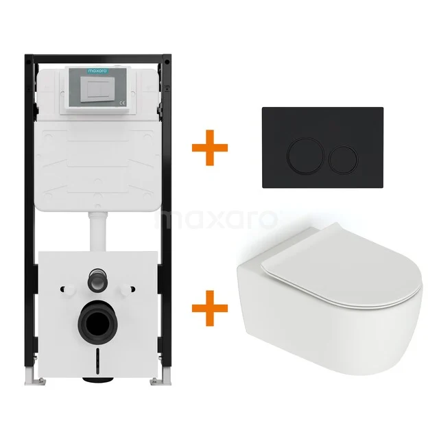 Toiletsets Mat wit zonder Spoelrand + Maxaro Flush Pro inbouwreservoir met geluidsisolatie TOI4616