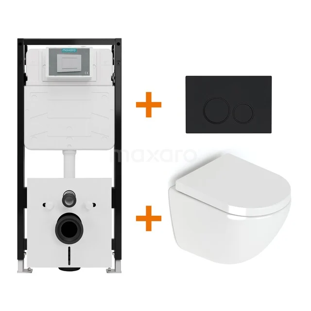 Toiletsets Hoogglans wit zonder Spoelrand + Maxaro Flush Pro inbouwreservoir met geluidsisolatie TOI4619