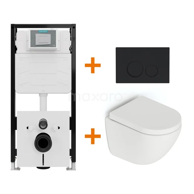 Toiletsets Mat wit zonder Spoelrand + Maxaro Flush Pro inbouwreservoir met geluidsisolatie TOI4623