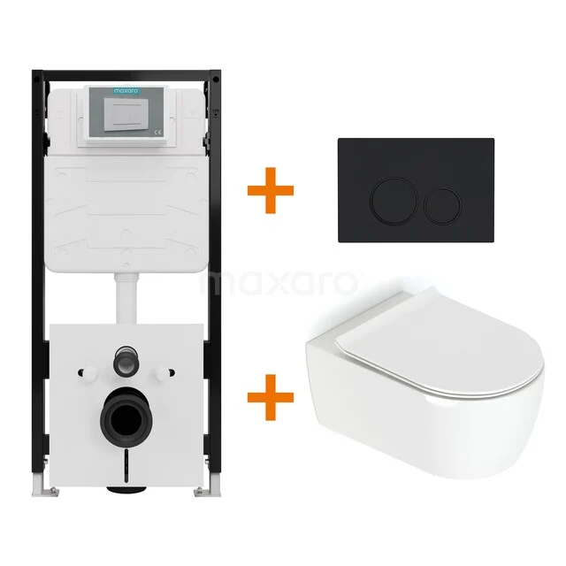 Toiletsets Hoogglans wit met Spoelrand + Maxaro Flush Slim Pro inbouwreservoir met geluidsisolatie TOI4631