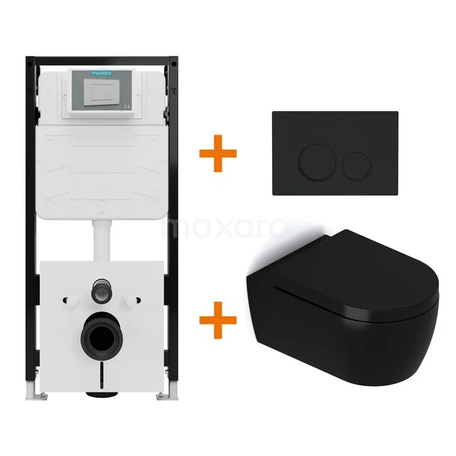 Toiletsets Mat zwart met Spoelrand + Maxaro Flush Slim Pro inbouwreservoir met geluidsisolatie TOI4638 Toiletsets Mat zwart met Spoelrand + Maxaro Flush Slim Pro inbouwreservoir met geluidsisolatie TOI4638