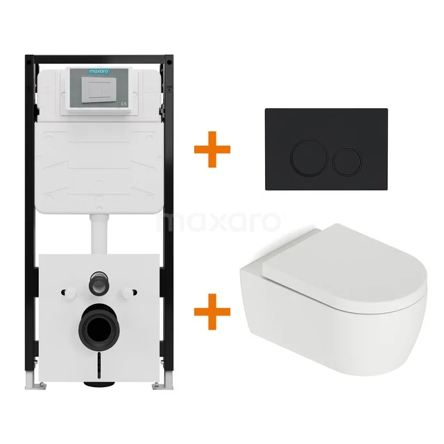 Toiletsets Mat wit met Spoelrand + Maxaro Flush Slim Pro inbouwreservoir met geluidsisolatie TOI4646