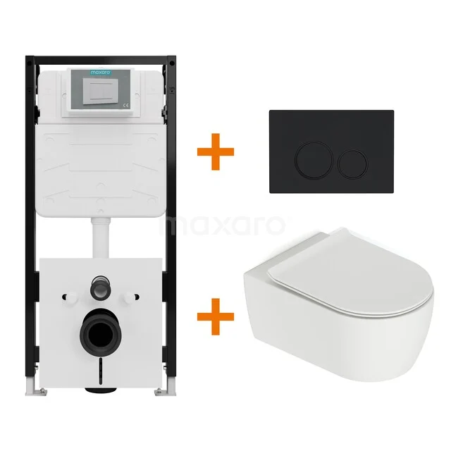 Toiletsets Mat wit met Spoelrand + Maxaro Flush Slim Pro inbouwreservoir met geluidsisolatie TOI4647