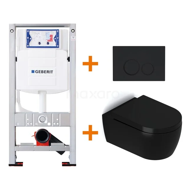 Toiletsets Mat zwart met Spoelrand + Geberit UP320 inbouwreservoir met geluidsisolatie TOI4672 Toiletsets Mat zwart met Spoelrand + Geberit UP320 inbouwreservoir met geluidsisolatie TOI4672