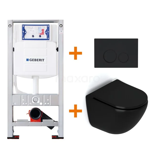Toiletsets Mat zwart zonder Spoelrand + Geberit UP320 inbouwreservoir met geluidsisolatie TOI4691