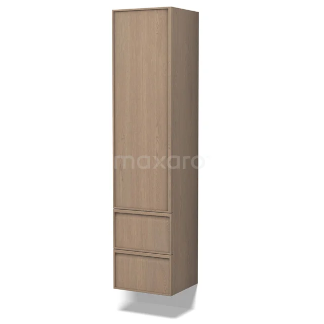 Lungo Plus Bathroom cabinet | 170 cm Natural oak Ledge fronts 3 compartments + 2 drawers BKK10-00082 Hoge, smalle badkamerkast in licht hout met twee lades, perfect voor het opbergen van badkamerbenodigdheden.