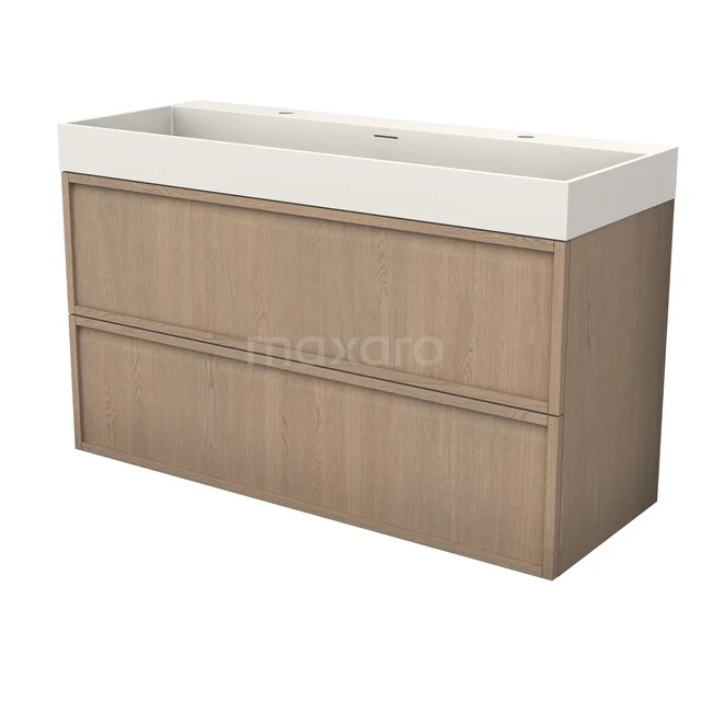 Modulo Plus Badkamermeubel met wastafel | 120 cm Naturel eik Frame front Solid surface 2 lades onder elkaar BMW47-00237 Modulo Plus Badkamermeubel met wastafel | 120 cm Naturel eik Frame front Solid surface 2 lades onder elkaar BMW47-00237