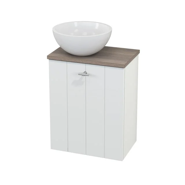Toilet unit with Countertop wash basin Mineral marble Gloss Modulo+ Pico Matte white 41cm BMC000165 White bathroom unit with wooden worktop and round ceramic countertop wash basin, perfect for compact and modern bathroom styles.