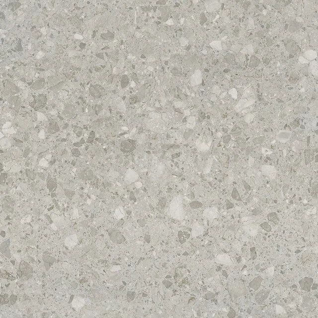 Colour sample SPC wall panel - Ceppo di gre grey WP11S Glanzend grijs-marmere wastafelblad van natuurlijk composietmateriaal, perfect voor moderne badkamers.