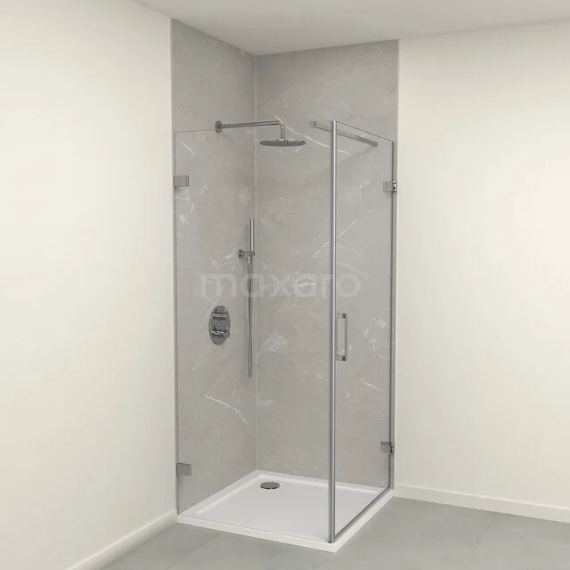 SPC wandpanelen set | 90x90x260 cm | Grijs marmer WP01-2609-06-01 Moderne glazen douchecabine met een minimalistisch ontwerp en chroomaccenten, perfect voor elke stijlvolle badkamer.