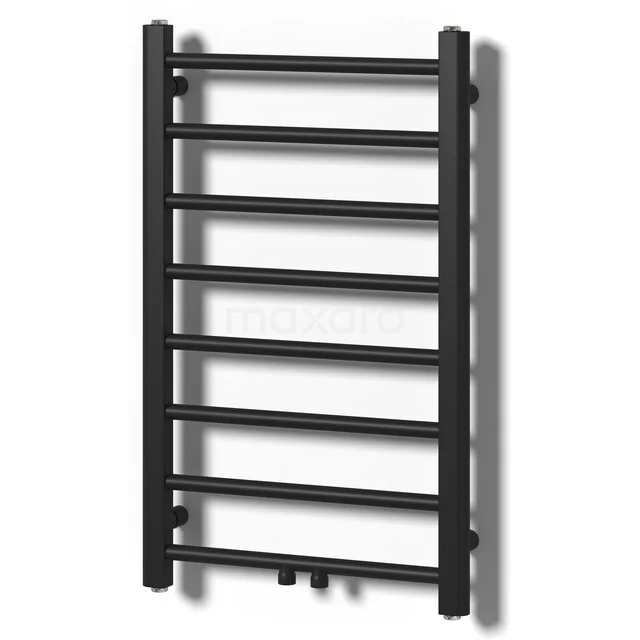Vega Handdoekradiator | 50x80 cm Mat zwart 758 W att Staal Centrale verwarming DR70-0508MBN Zwarte handdoekradiator met zeven horizontale verwarmingselementen, ideaal voor een moderne badkamer.