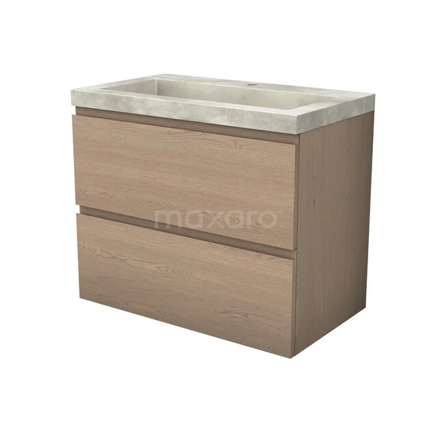 Modulo Plus Waschtische | 80 cm Natürliche Eiche Grifflos front Beton 2 übereinanderliegende Schubladen BMW47-00010