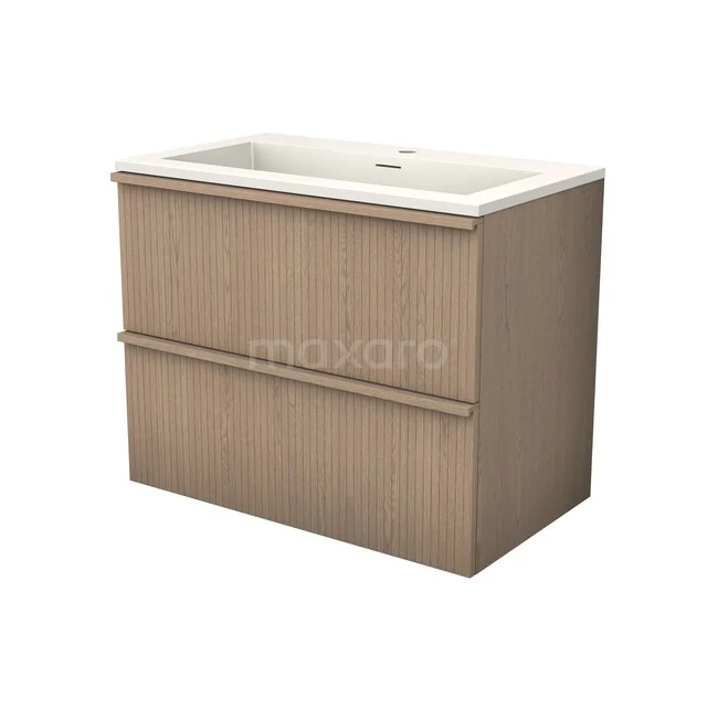 Modulo Plus Bathroom furniture with sink | 80 cm Natural oak Ribbing front Solid surface 2 Stacked drawers BMW47-00022 Modulo Plus Bathroom furniture with sink | 80 cm Natural oak Ribbing front Solid surface 2 Stacked drawers BMW47-00022