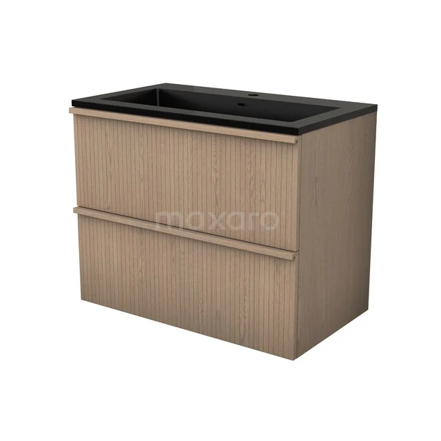 Modulo Plus Badkamermeubel met wastafel | 80 cm Naturel eik Ribbel front Quartz 2 lades onder elkaar BMW47-00025 Modulo Plus Badkamermeubel met wastafel | 80 cm Naturel eik Ribbel front Quartz 2 lades onder elkaar BMW47-00025