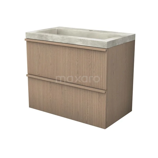 Modulo Plus Badkamermeubel met wastafel | 80 cm Naturel eik Ribbel front Beton 2 lades onder elkaar BMW47-00026 Modulo Plus Badkamermeubel met wastafel | 80 cm Naturel eik Ribbel front Beton 2 lades onder elkaar BMW47-00026