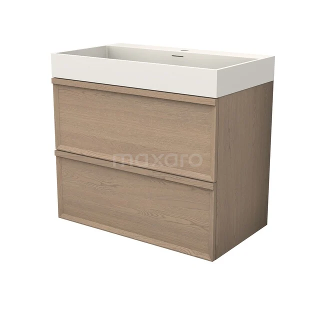 Modulo Plus Badkamermeubel met wastafel | 80 cm Naturel eik Facet front Solid surface 2 lades onder elkaar BMW47-00040 Modulo Plus Badkamermeubel met wastafel | 80 cm Naturel eik Facet front Solid surface 2 lades onder elkaar BMW47-00040