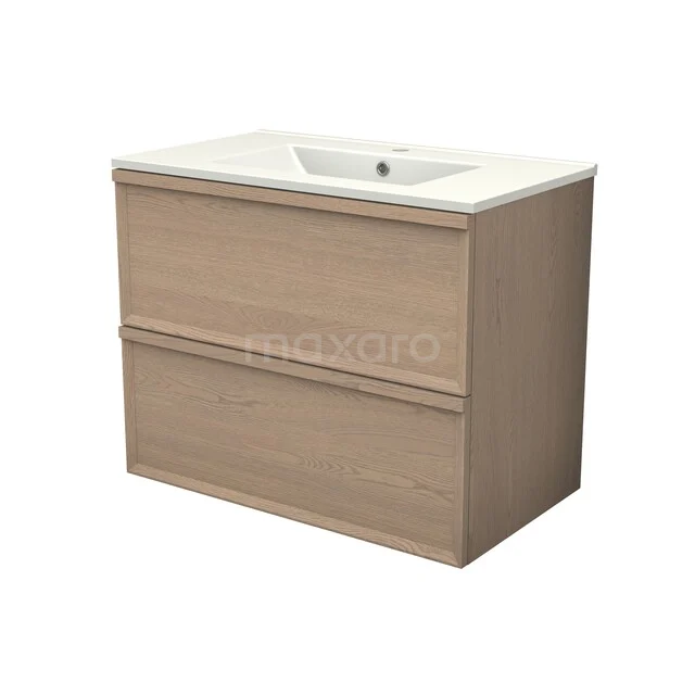 Modulo Plus Bathroom furniture with sink | 80 cm Natural oak Facet front Ceramic 2 Stacked drawers BMW47-00045 Modulo Plus Bathroom furniture with sink | 80 cm Natural oak Facet front Ceramic 2 Stacked drawers BMW47-00045