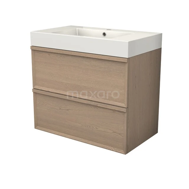 Modulo Plus Bathroom furniture with sink | 80 cm Natural oak Facet front Mineral marble 2 Stacked drawers BMW47-00046