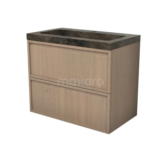 Modulo Plus Badkamermeubel met wastafel | 80 cm Naturel eik Frame front Natuursteen 2 lades onder elkaar BMW47-00055 Modulo Plus Badkamermeubel met wastafel | 80 cm Naturel eik Frame front Natuursteen 2 lades onder elkaar BMW47-00055
