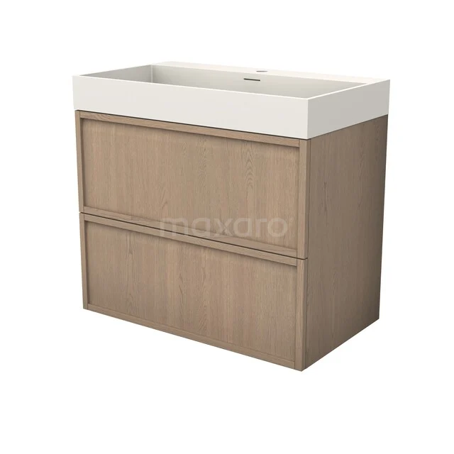 Modulo Plus Bathroom furniture with sink | 80 cm Natural oak Framework front Solid surface 2 Stacked drawers BMW47-00056 Modulo Plus Bathroom furniture with sink | 80 cm Natural oak Framework front Solid surface 2 Stacked drawers BMW47-00056
