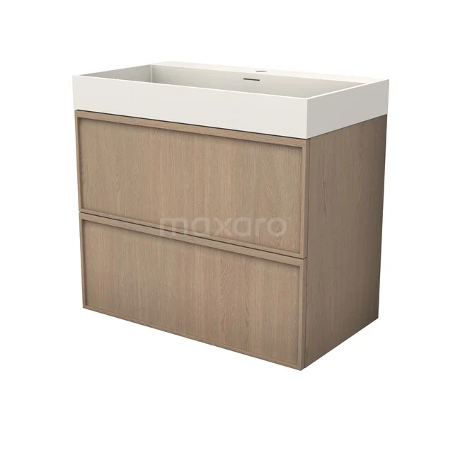 Modulo Plus Bathroom furniture with sink | 80 cm Natural oak Ledge front Solid surface 2 Stacked drawers BMW47-00072 Modulo Plus Bathroom furniture with sink | 80 cm Natural oak Ledge front Solid surface 2 Stacked drawers BMW47-00072