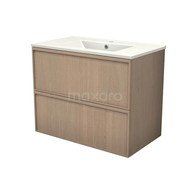 Modulo Plus Bathroom furniture with sink | 80 cm Natural oak Ledge front Ceramic 2 Stacked drawers BMW47-00077 Modulo Plus Bathroom furniture with sink | 80 cm Natural oak Ledge front Ceramic 2 Stacked drawers BMW47-00077