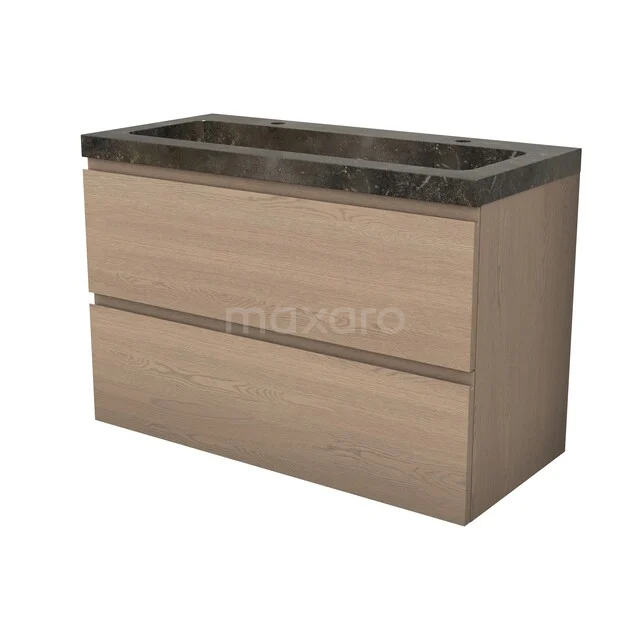 Modulo Plus Badkamermeubel met wastafel | 100 cm Naturel eik Greeploos front Natuursteen 2 lades onder elkaar BMW47-00092 Modulo Plus Badkamermeubel met wastafel | 100 cm Naturel eik Greeploos front Natuursteen 2 lades onder elkaar BMW47-00092