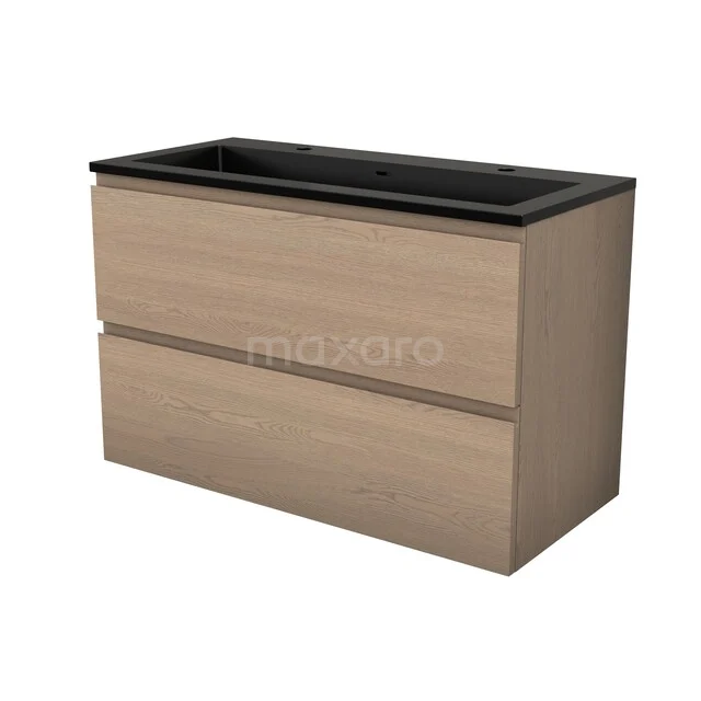 Modulo Plus Bathroom furniture with sink | 100 cm Natural oak Handle-less front Quartz 2 Stacked drawers BMW47-00094 Modulo Plus Bathroom furniture with sink | 100 cm Natural oak Handle-less front Quartz 2 Stacked drawers BMW47-00094