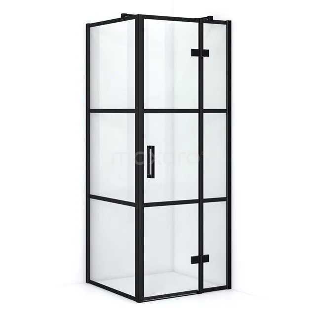 Pearl Douchecabine | 80x80 cm Mat zwart Helder met 4 zwarte strepen Draaideur Rechthoek CPB0853328M