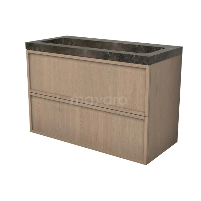 Modulo Plus Badkamermeubel met wastafel | 100 cm Naturel eik Frame front Natuursteen 2 lades onder elkaar BMW47-00154 Modulo Plus Badkamermeubel met wastafel | 100 cm Naturel eik Frame front Natuursteen 2 lades onder elkaar BMW47-00154