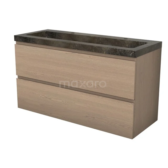 Modulo Plus Badkamermeubel met wastafel | 120 cm Naturel eik Greeploos front Natuursteen 2 lades onder elkaar BMW47-00194 Modulo Plus Badkamermeubel met wastafel | 120 cm Naturel eik Greeploos front Natuursteen 2 lades onder elkaar BMW47-00194