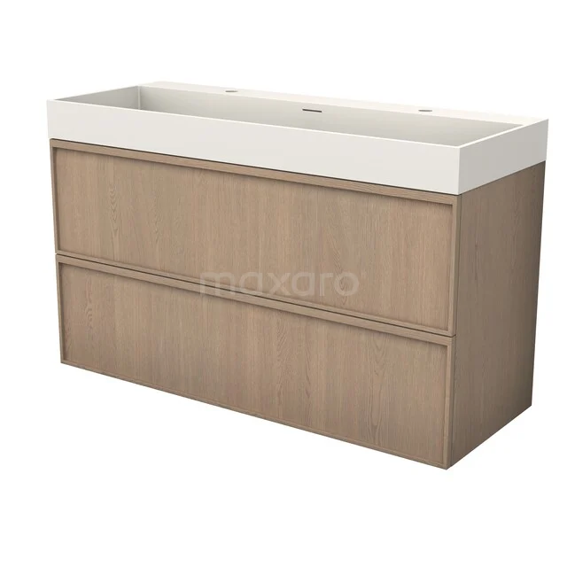 Modulo Plus Badkamermeubel met wastafel | 120 cm Naturel eik Lijst front Solid surface 2 lades onder elkaar BMW47-00251 Modulo Plus Badkamermeubel met wastafel | 120 cm Naturel eik Lijst front Solid surface 2 lades onder elkaar BMW47-00251